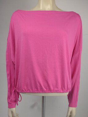 NWT Athleta pink boxy drawstring waist boat neck Cool Down Top ladies Large